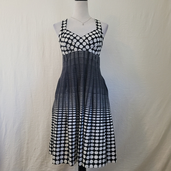 Dana Buchman Dresses & Skirts - Dana Buchman Black & White Dot Halter Pleated Flare Dress Back Crossover  Sz 8